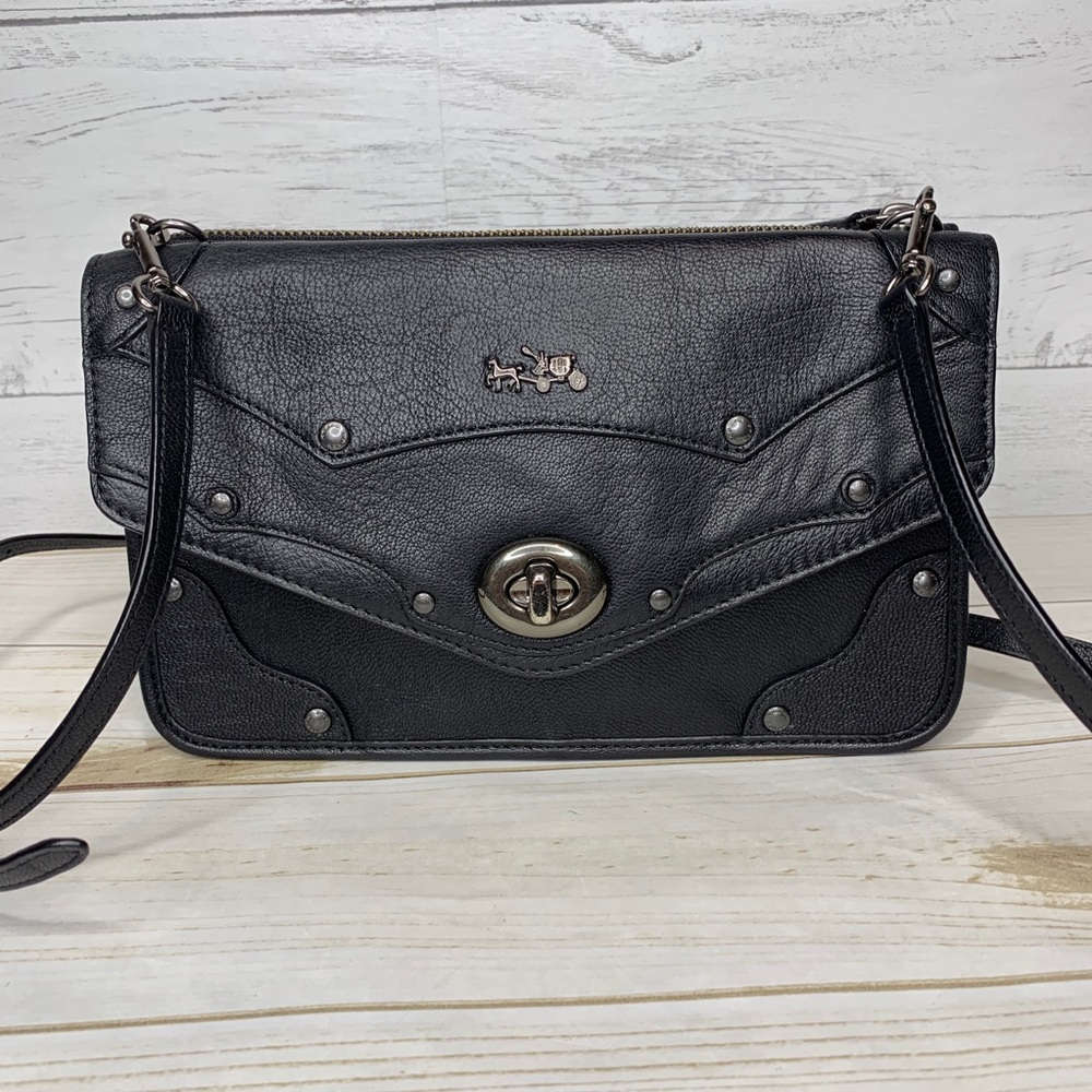Coach Leather Rhyder Black Crossbody Clutch